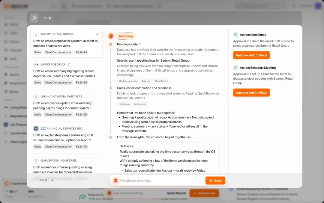 A task detail view with an overlay showing a drafted response. Concept. Not shipped.