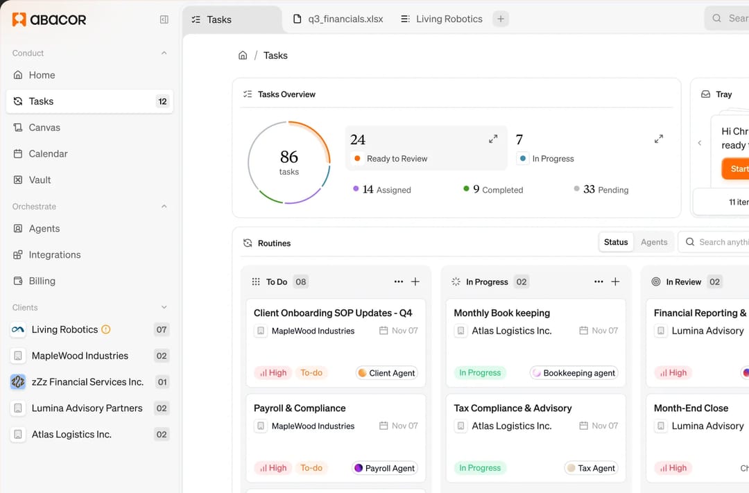 A task overview with a large progress ring and a board of routines. Concept. Not shipped.