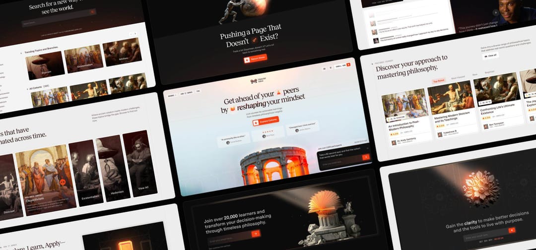 A tilted wall of website sections. Concept. Not shipped.